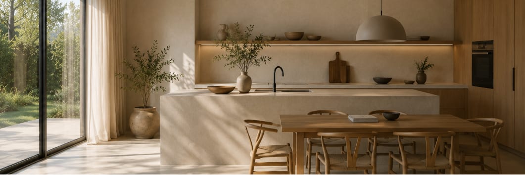 Cuisine et salle à manger baignées de lumière naturelle
